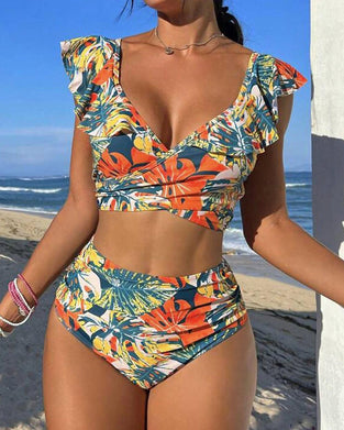 Ruffled backless bikini swimsuit