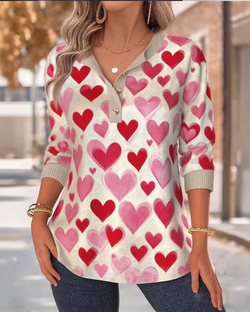 Casual Heart Print Long Sleeve Sweatshirt