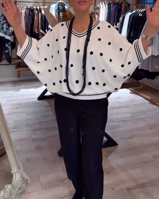 V-Neck Polka Dot Loose Blouse
