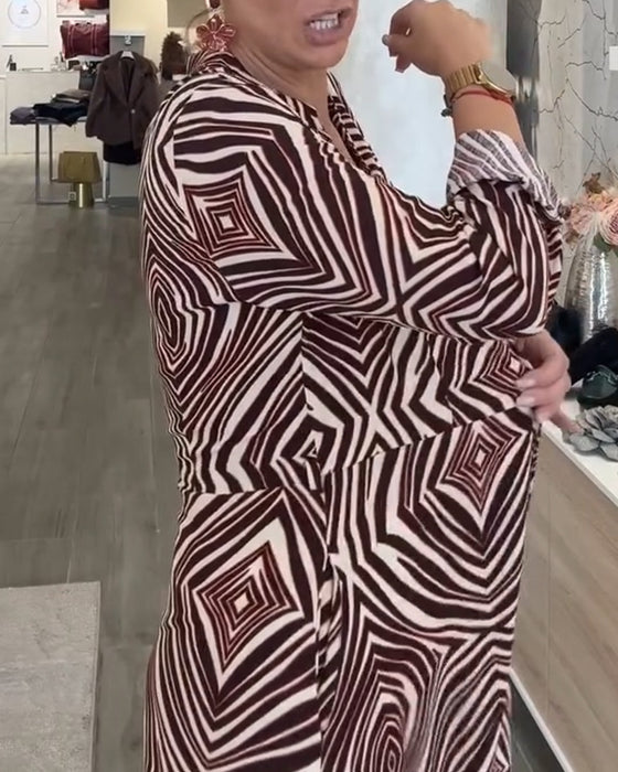 Vintage Geometric Print Shirt Dress