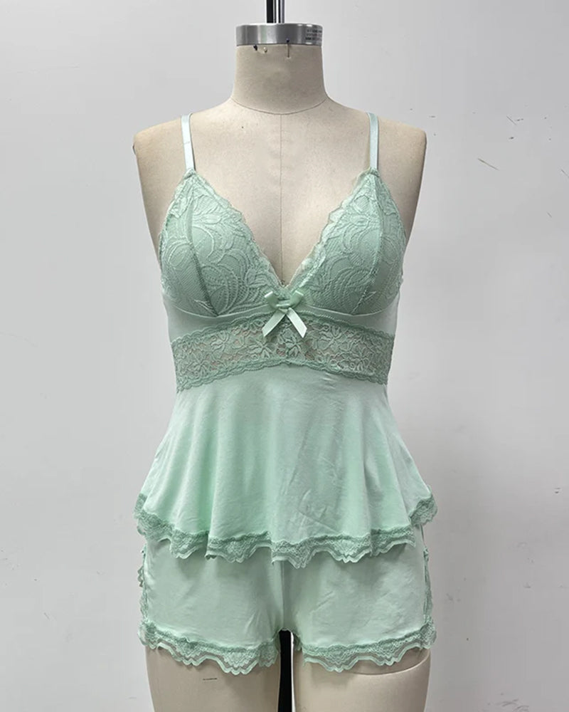 Lace V-neck Camisole and Shorts Sleepwear Set