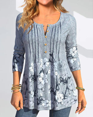 Floral Printed Casual Blouse with Buttons