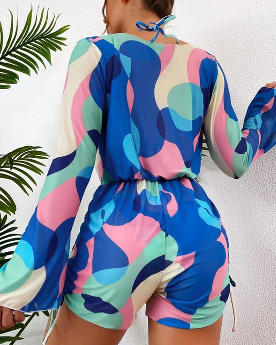 Cover Up Printed Bikini Three-Piece Swimsuit