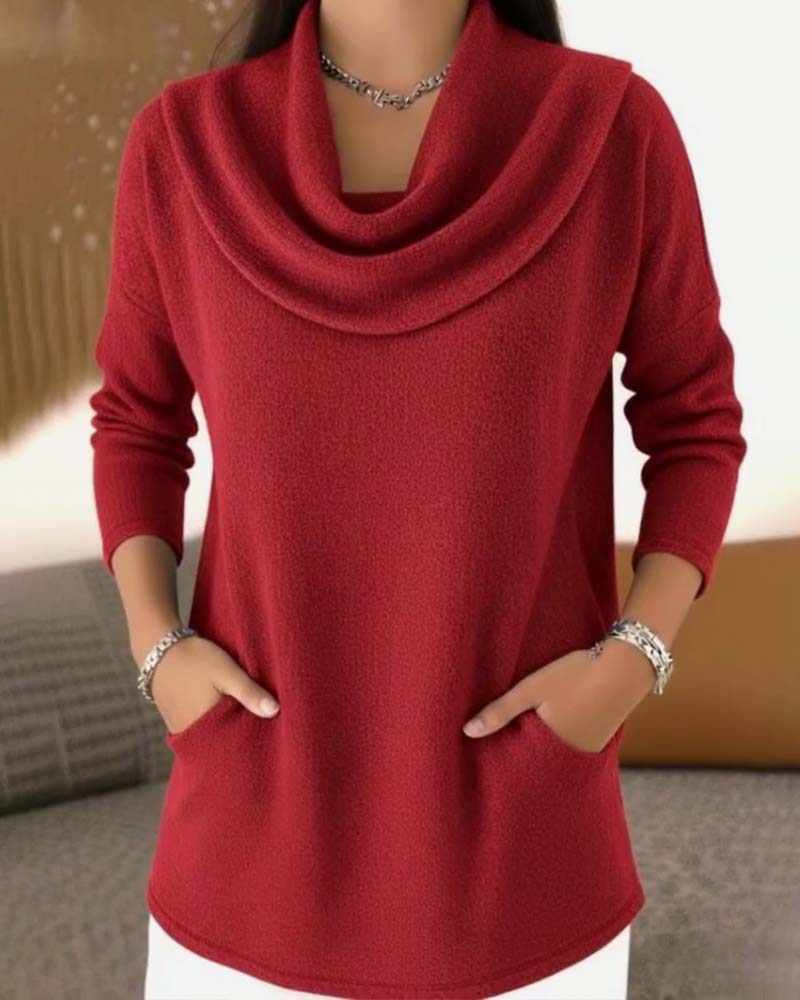 Cowl Neck Casual Long Sleeve Top