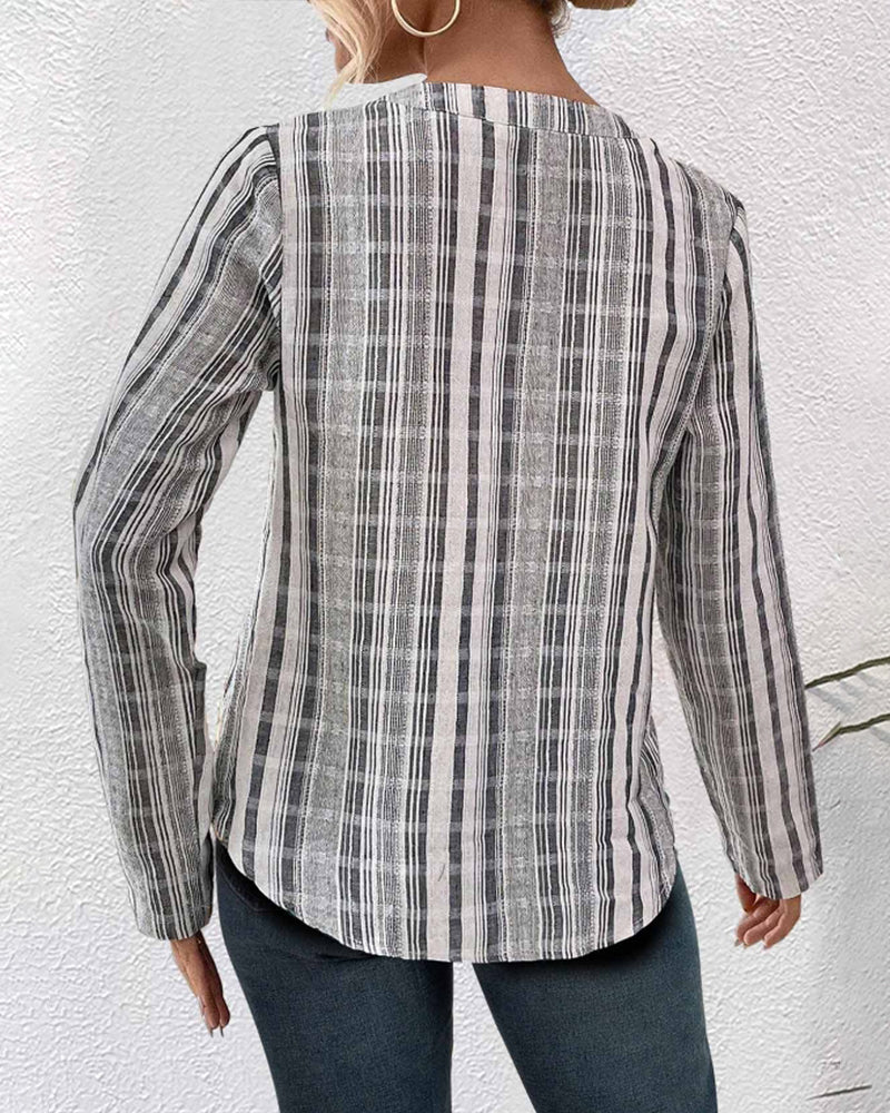 Casual V-neck button-up blouse