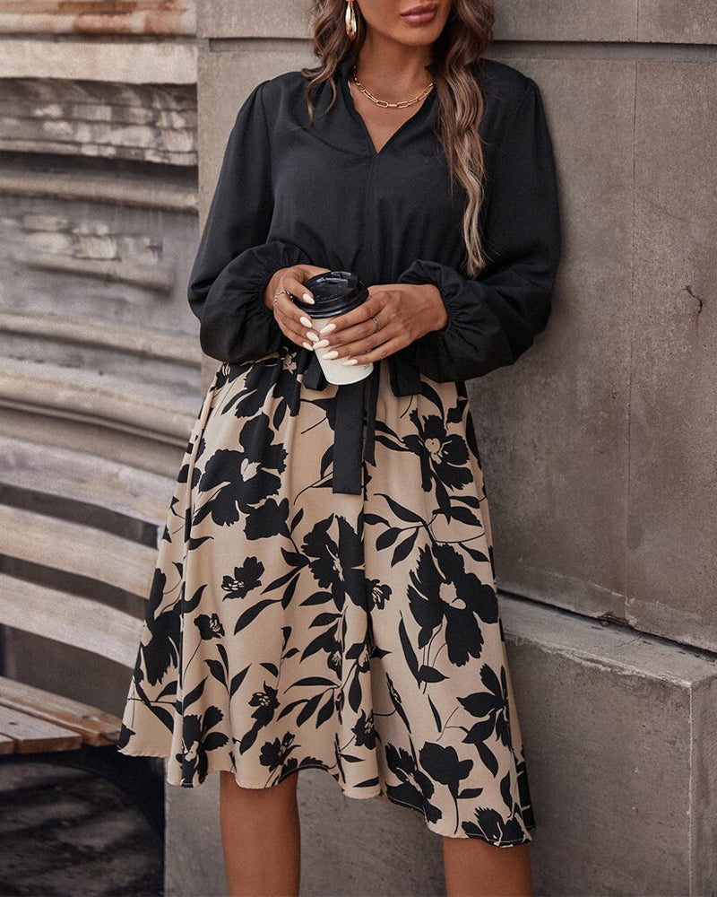 Lantern Sleeve Waist Print Dress