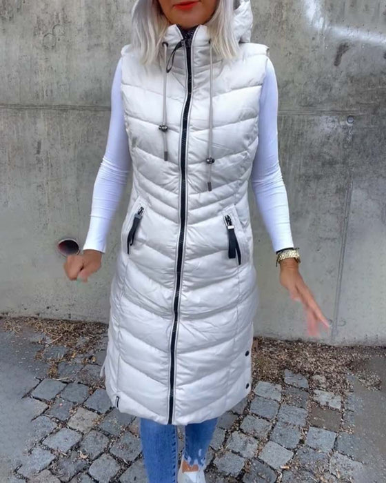 Sleeveless hooded zip-up casual padded jacket