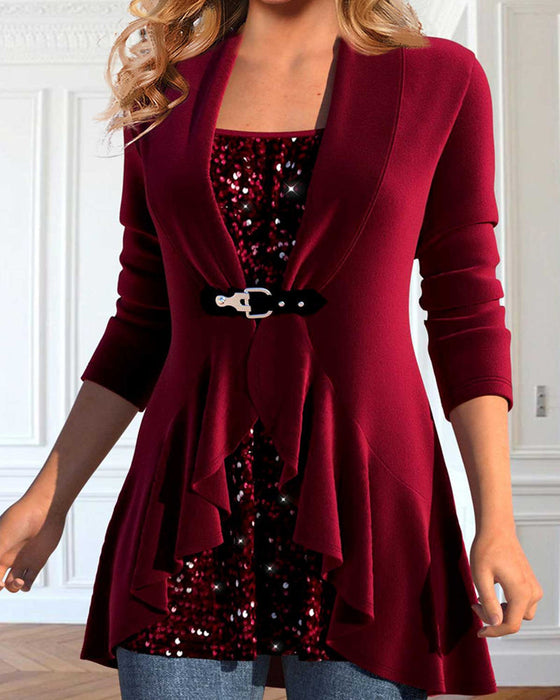 Patchwork Sequin Top with Ruffles