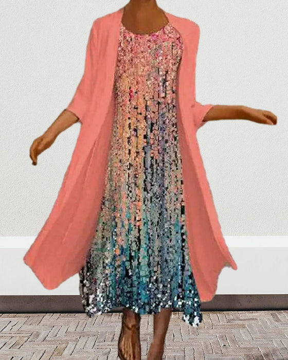 Elegant colorful round neck printed dress