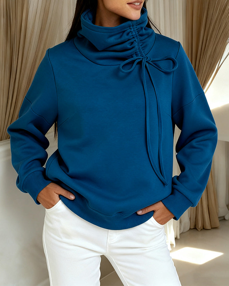 High-Neck Drawstring Casual Sweatshirt