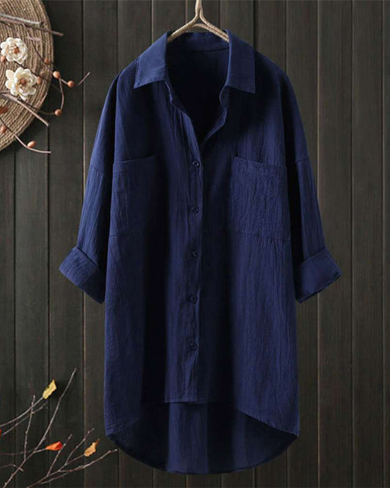 Solid Color Loose Blouse with Long Sleeves