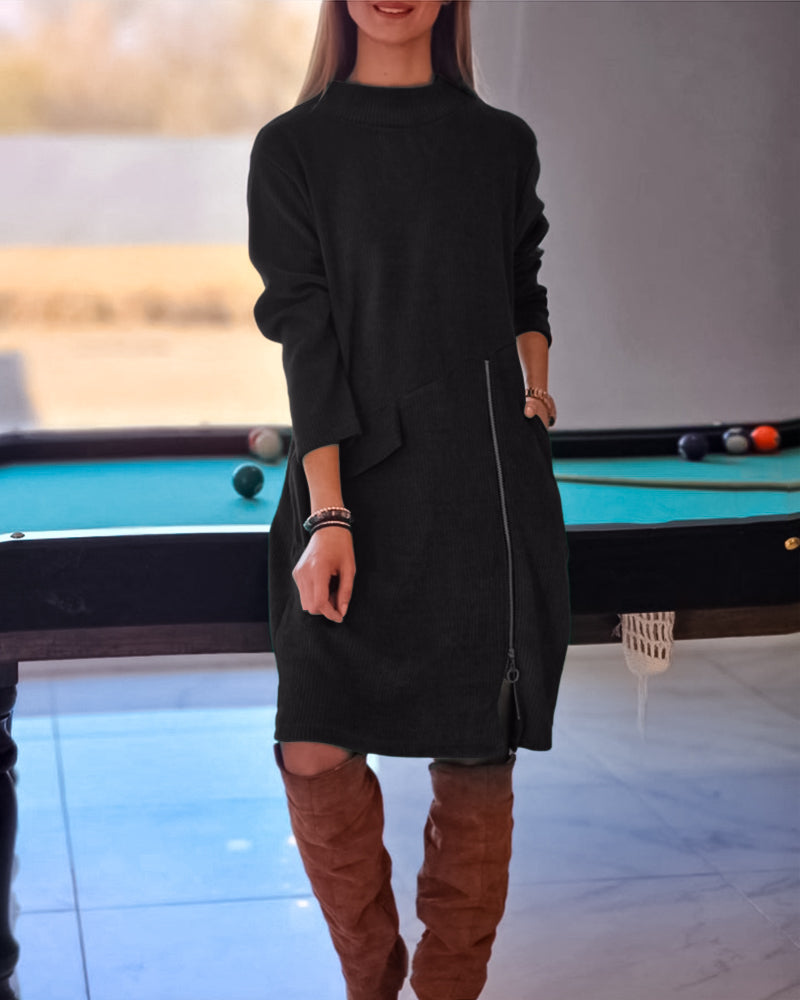 Simple Long Sleeve Dress with Zipper