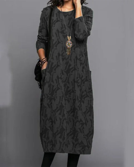 Patterned Dress with Long sleeves with Pockets