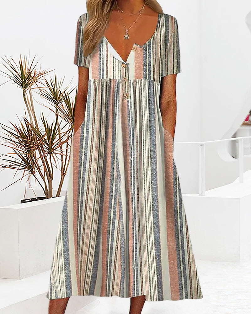Striped colorblock print pocket dress