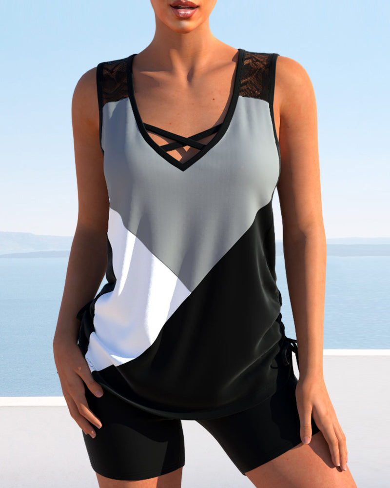 Color Block Print Tankinis