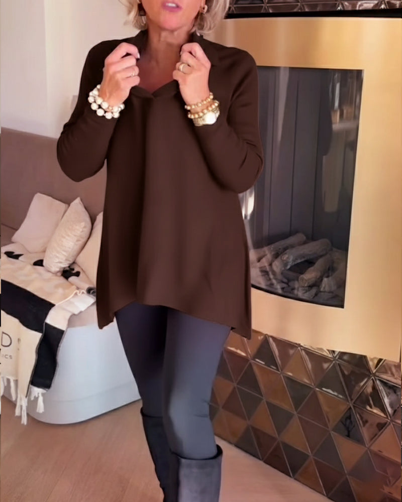 Irregular Lapel Long-Sleeved Top