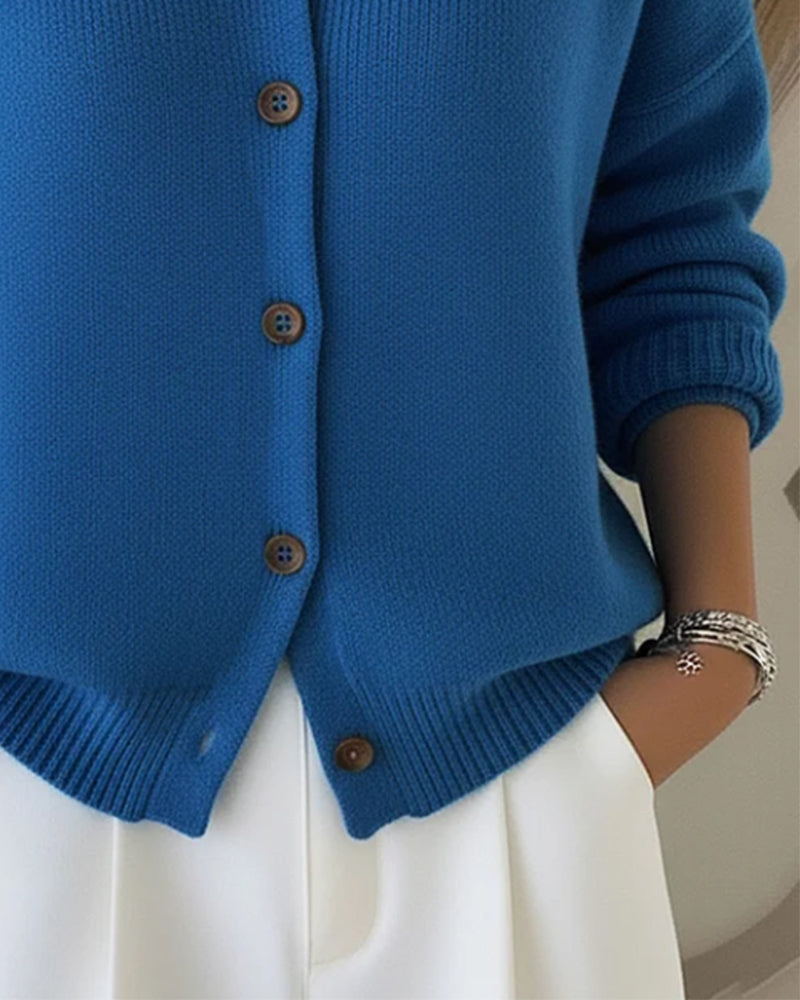 Long-Sleeved Button-Down Lapel Jumper
