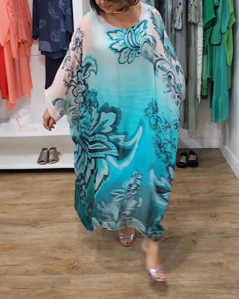 Round Neck Printed Loose Dress