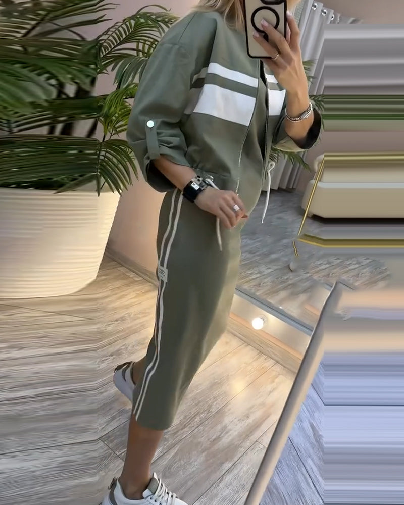 Casual jacket sleeveless dress set