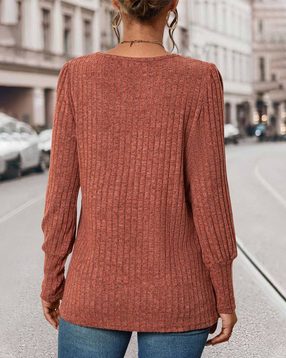 Square collar button-up solid color top