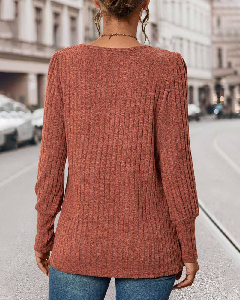 Square collar button-up solid color top