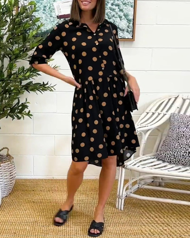 Buttoned polka dot print dress
