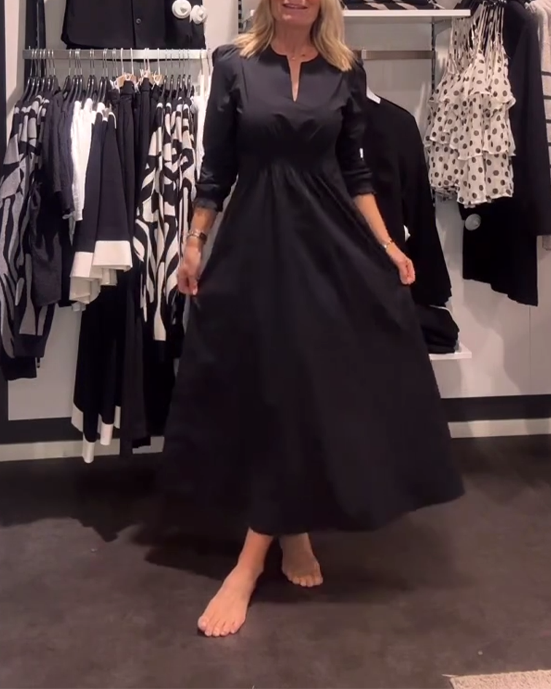 Puff Sleeve Waisted A-Line Dress