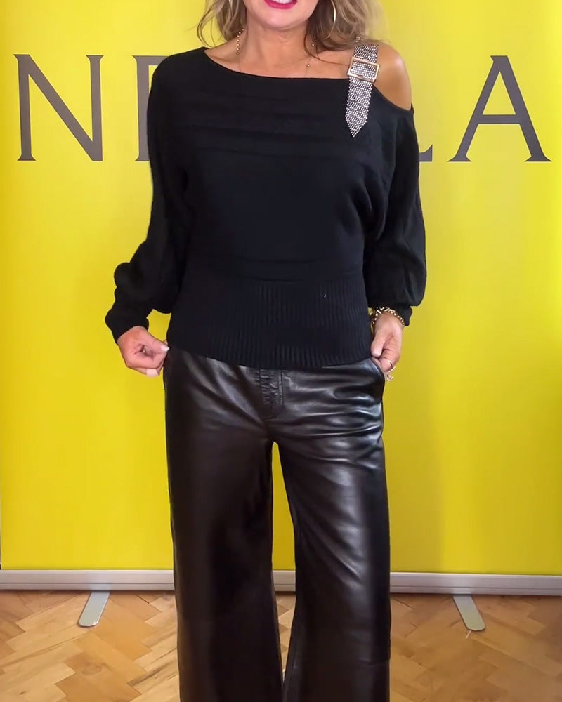 Off-Shoulder Casual Long-Sleeved Sweater