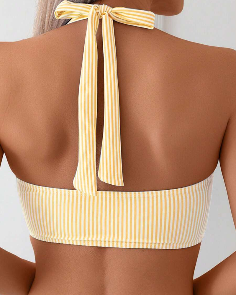V-Neck Two-Piece Striped Swimsuit