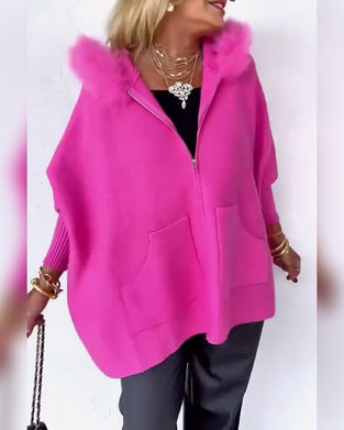 Fashion Solid Color Fur Collar Coat