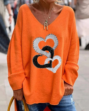 V Neck Heart Printed Top