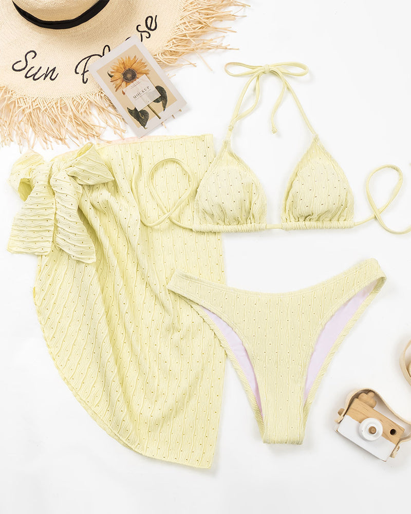Sexy solid color three piece swimsuit