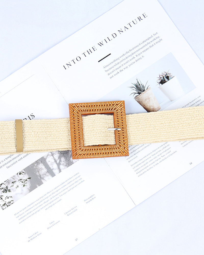 Grass woven ladies elastic belt