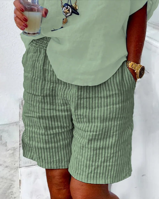 Cotton and linen stripe print shorts