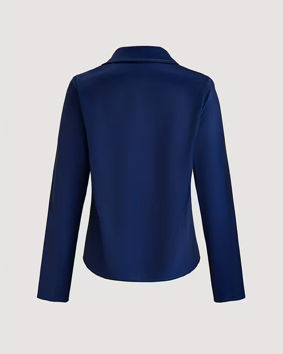 Lapel Straight Shoulder Printed Blouse