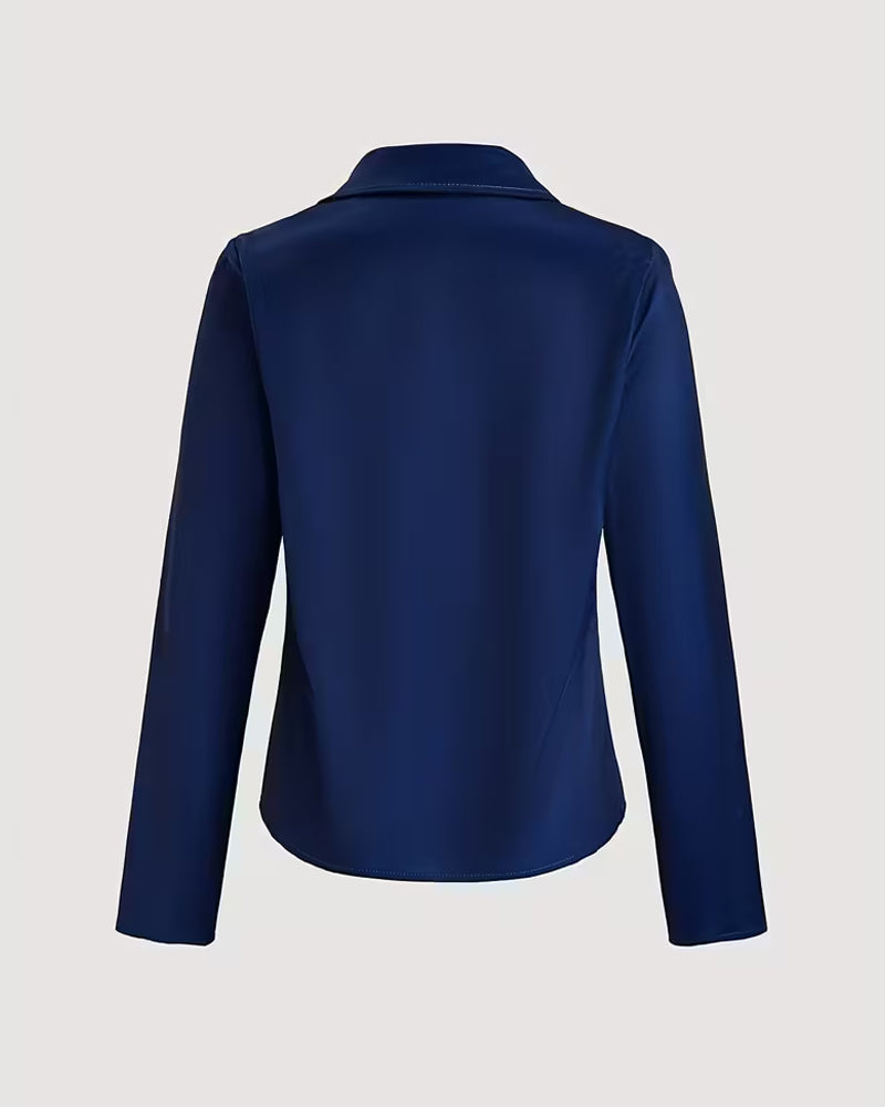Lapel Straight Shoulder Printed Blouse