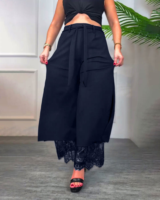 Lace-Trimmed Slit Trousers
