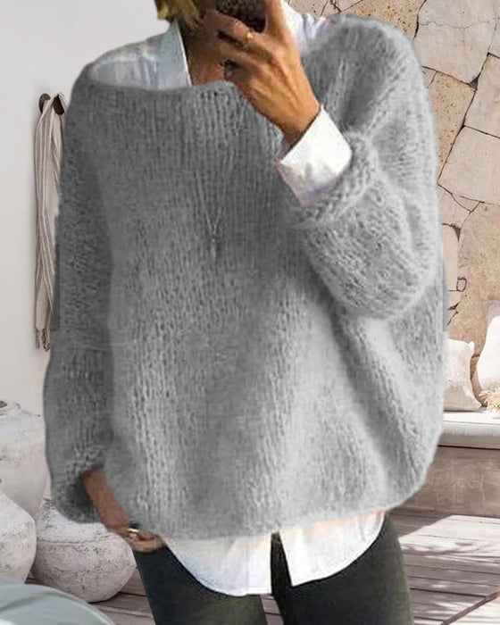 Round neck solid color sweater
