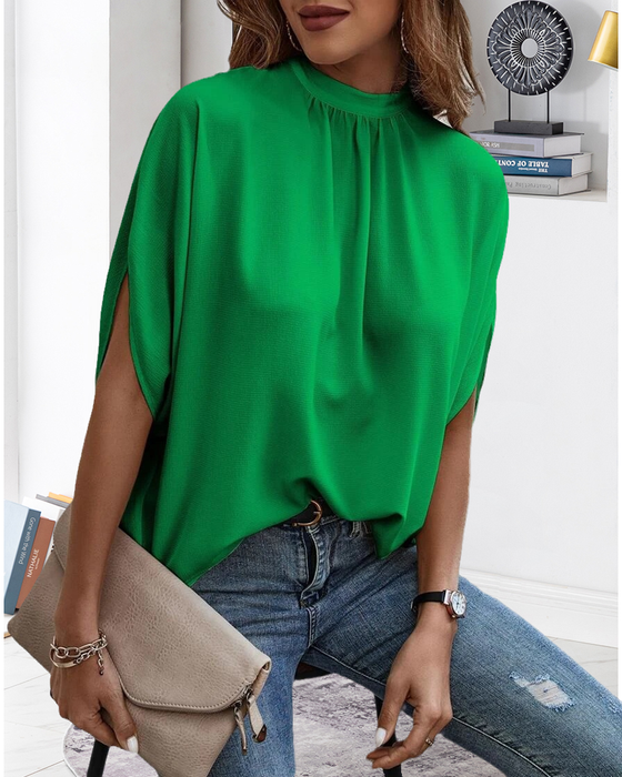 Fashion print slit sleeve blouse
