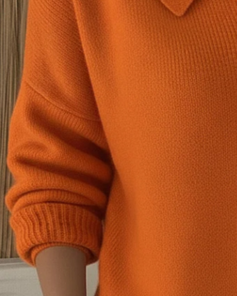 Long-Sleeved Button-Down Lapel Jumper