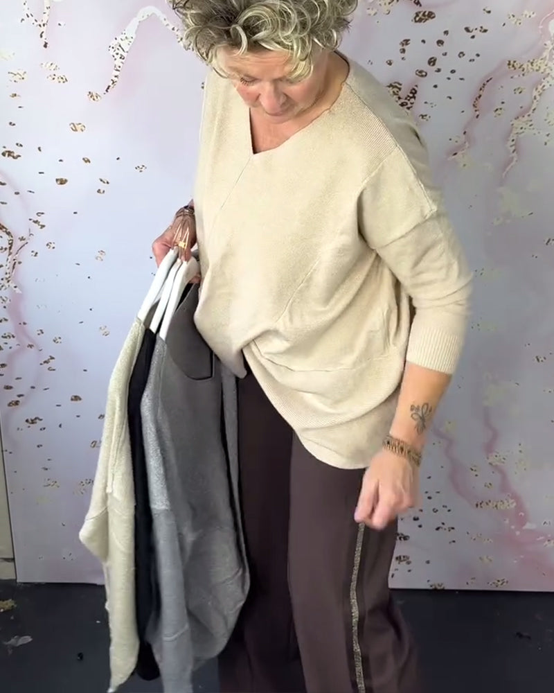 Irregular Hem V-Neck Pullover