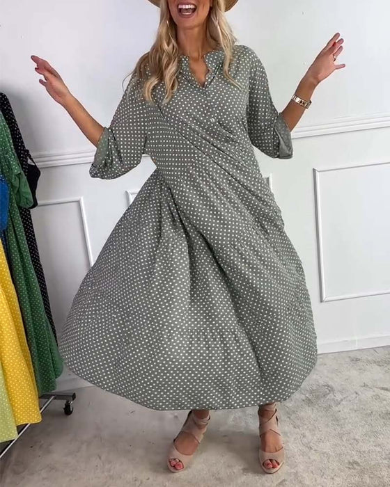 Half Sleeve Polka Dot Shift Dress