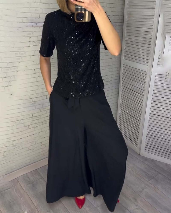 Slimming Sequined Short-Sleeved T-Shirt