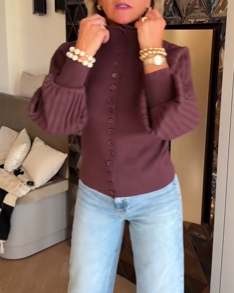 Long-Sleeved Button-Down Cardigan