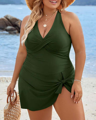 Sexy V-Neck Solid Color One-Piece Swimsuit