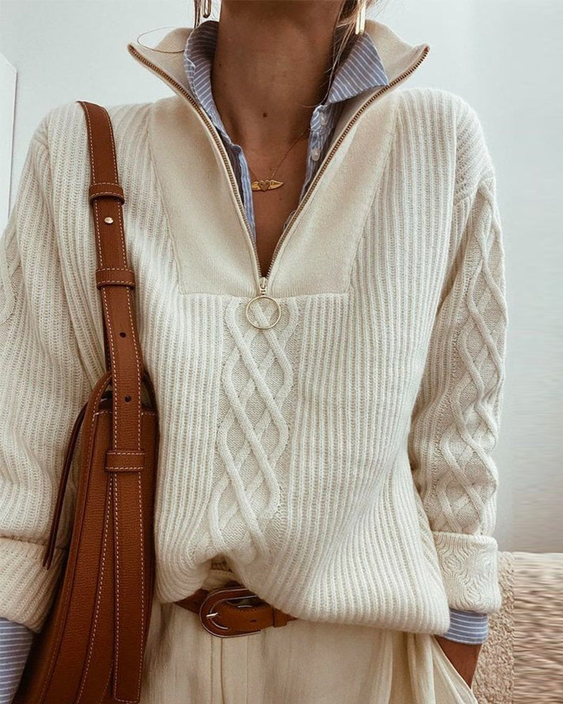 Zip turtleneck solid sweater