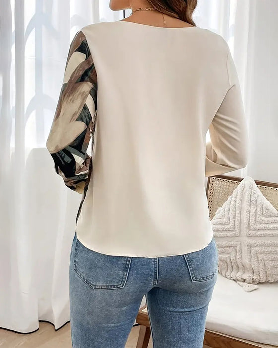 Patchwork Printed Crew Neck Top