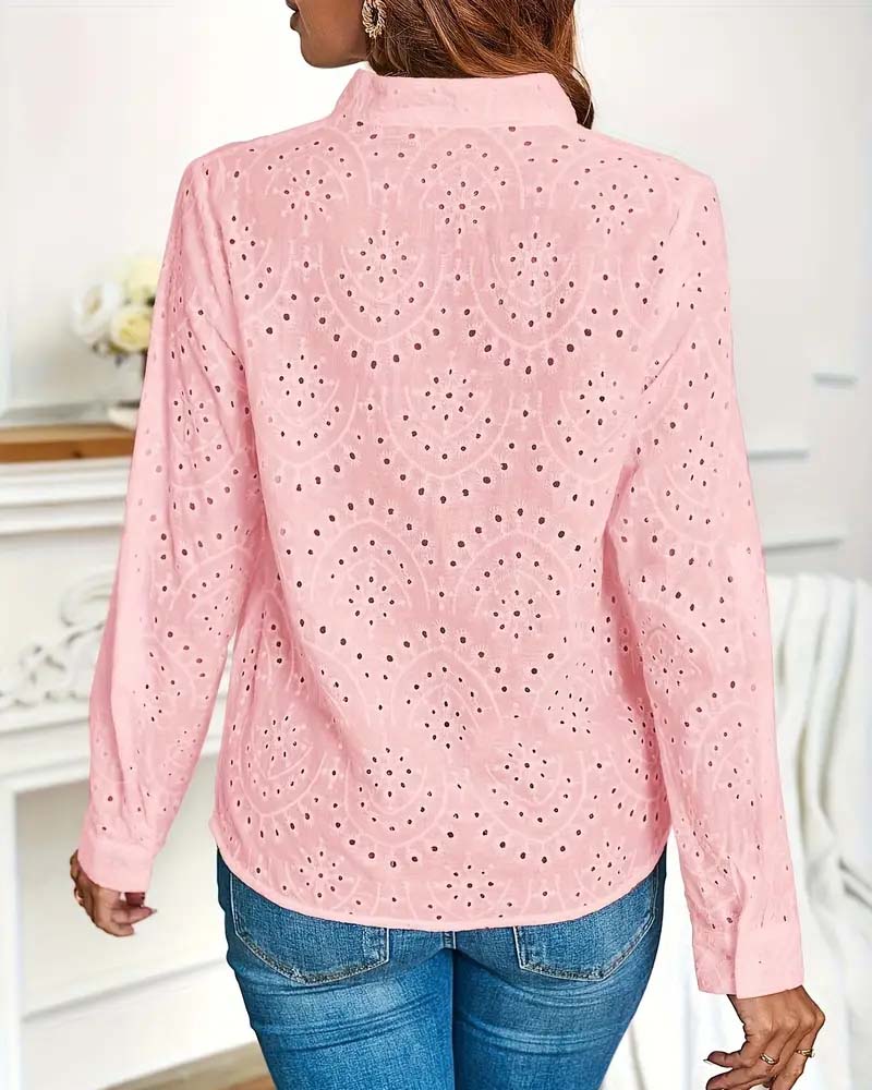 V-neck hollow solid color elegant top