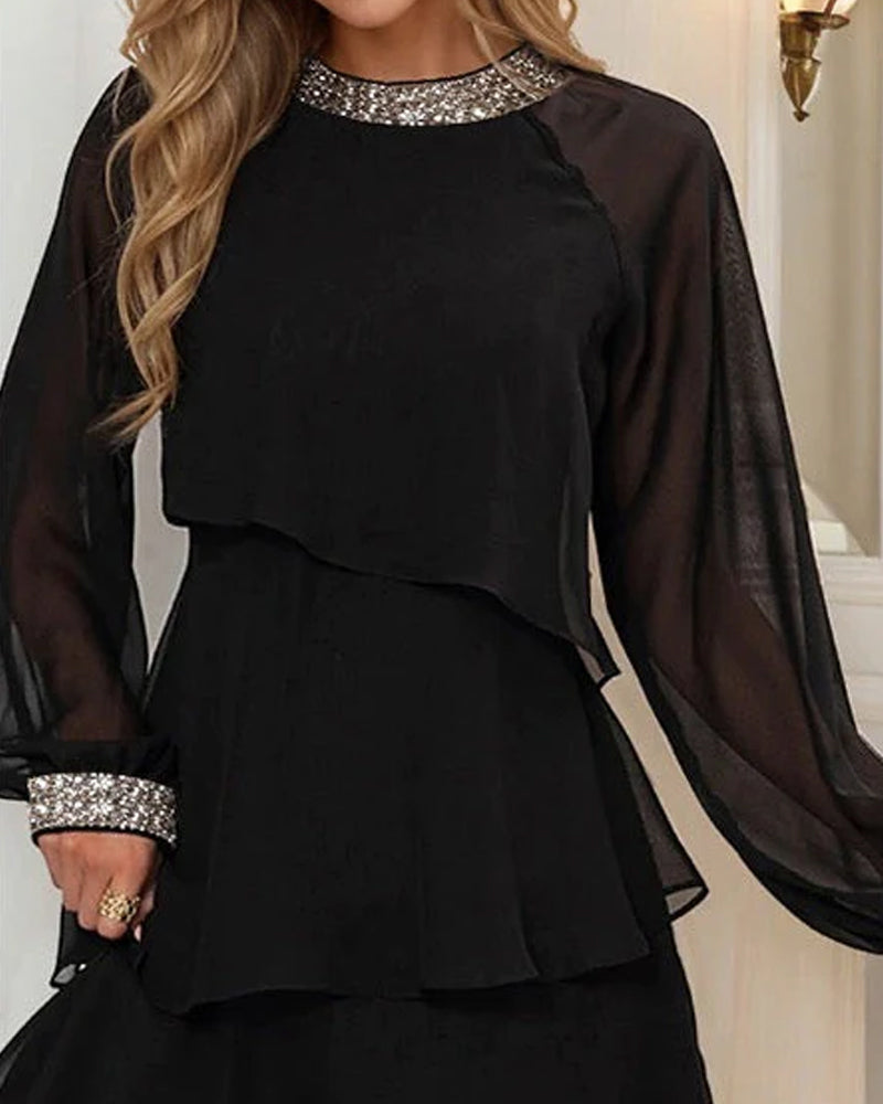 Elegant long-sleeved mesh dress