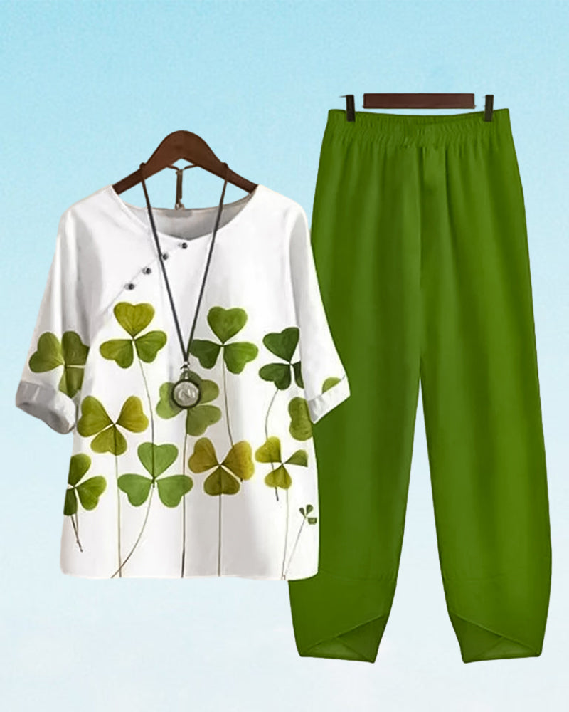 Clover print casual two-piece set